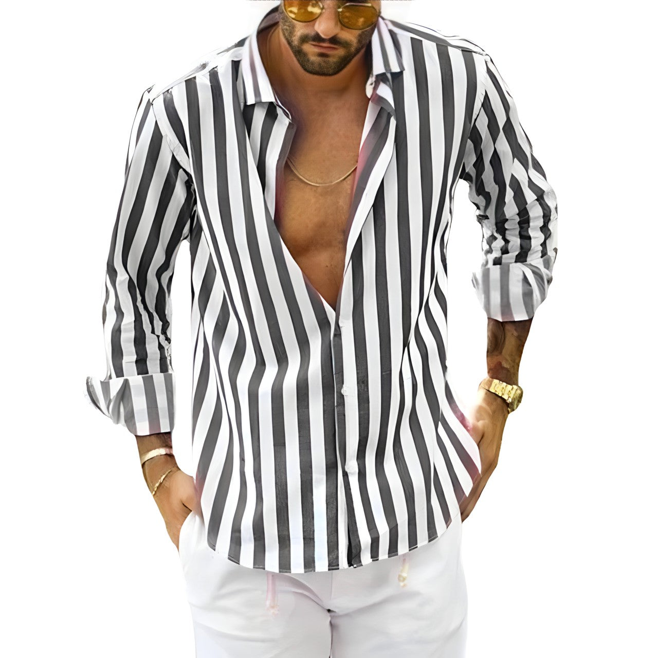 Men's Striped Cotton Blend Casual Shirt for Comfort and Style