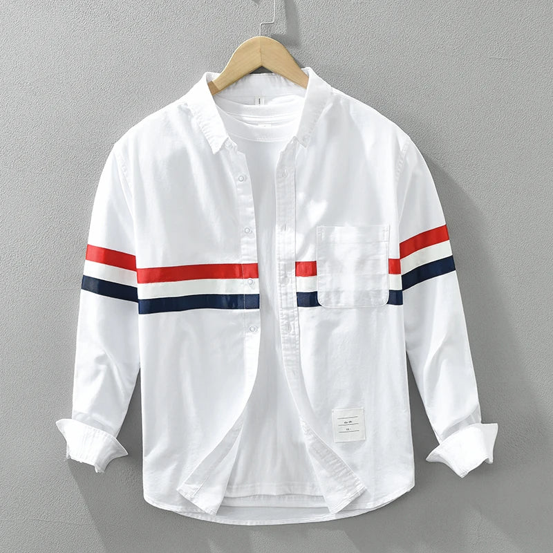 Men's Striped Patchwork Casual Cotton Shirt
