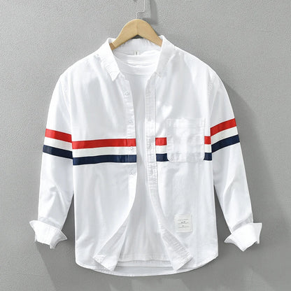 Men's Striped Patchwork Casual Cotton Shirt
