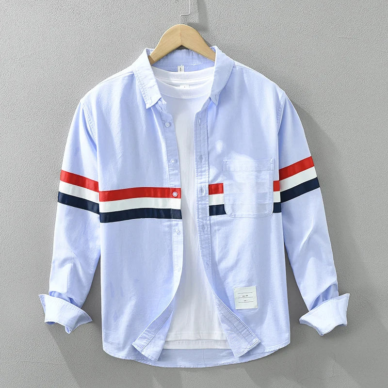 Men's Striped Patchwork Casual Cotton Shirt