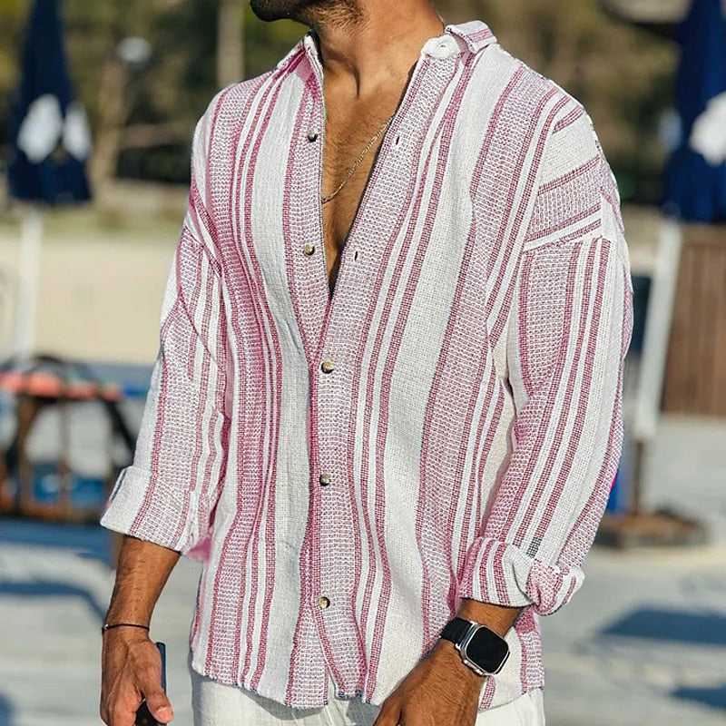 Men's Striped Shirt Breathable Linen Style
