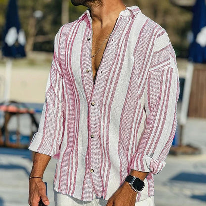 Men's Striped Shirt Breathable Linen Style