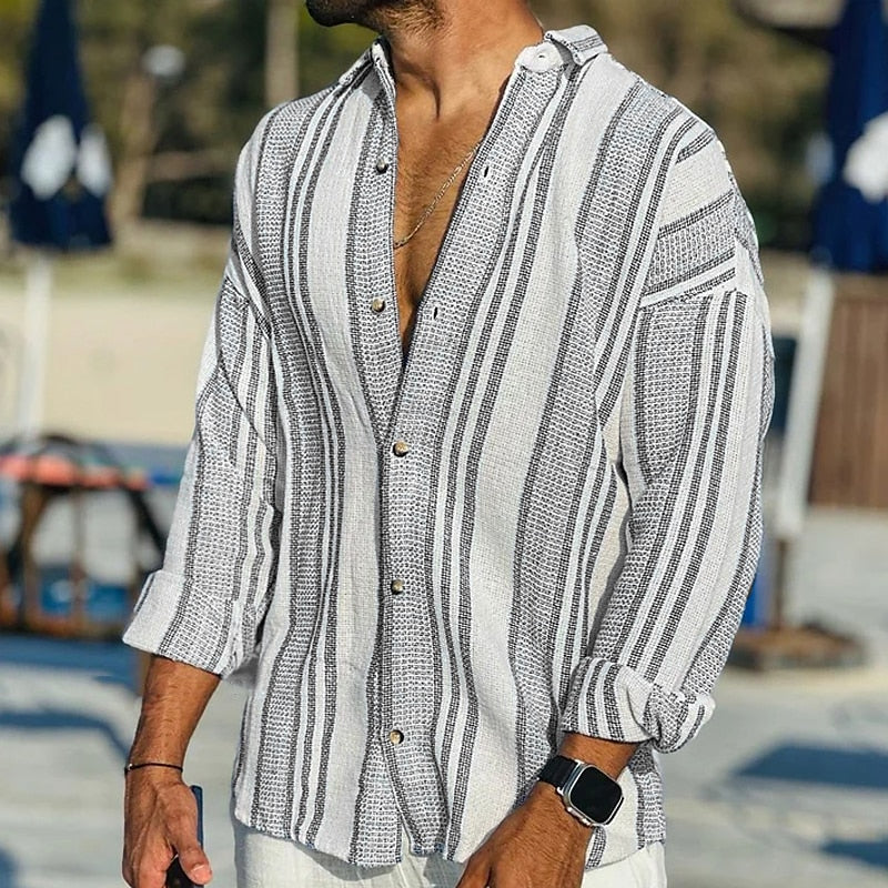 Men's Striped Shirt Breathable Linen Style