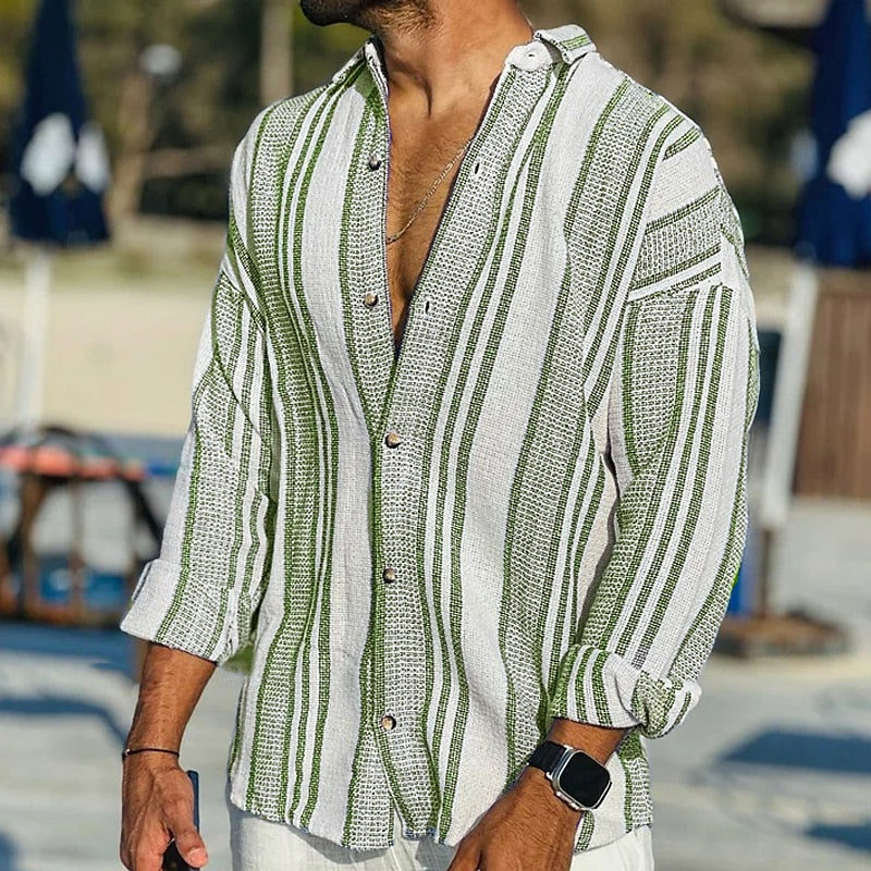Men's Striped Shirt Breathable Linen Style