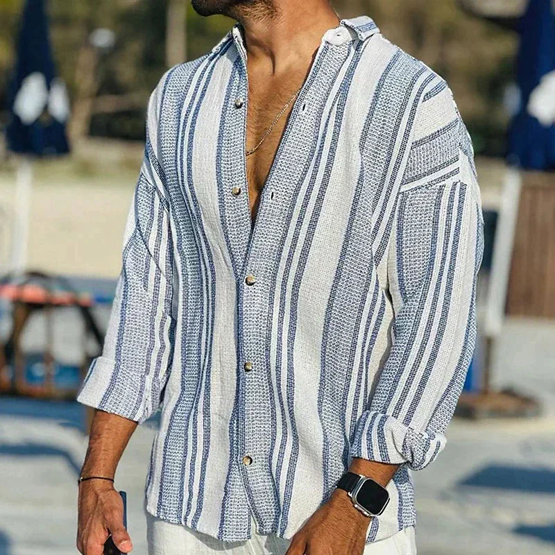 Men's Striped Shirt Breathable Linen Style