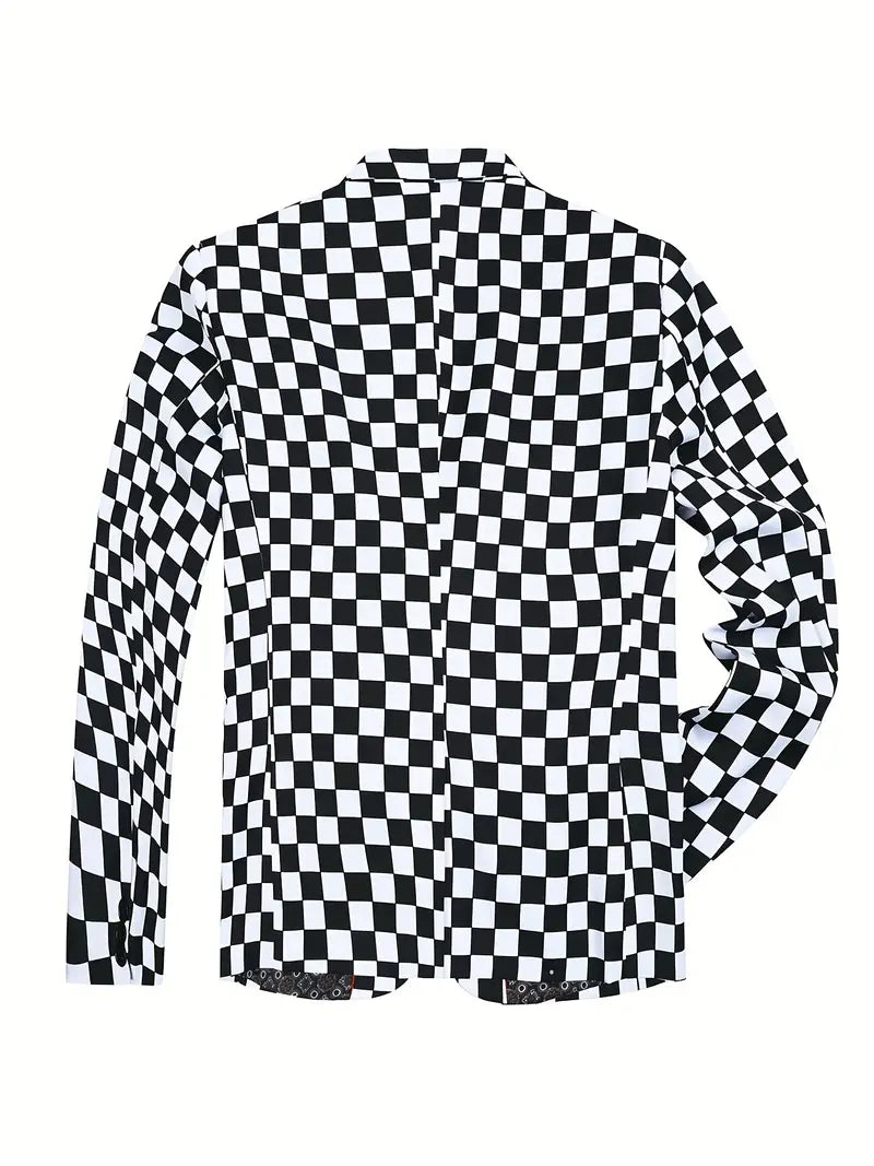Men's Suit Jacket Chessboard Pattern Stylish High Quality Fabric