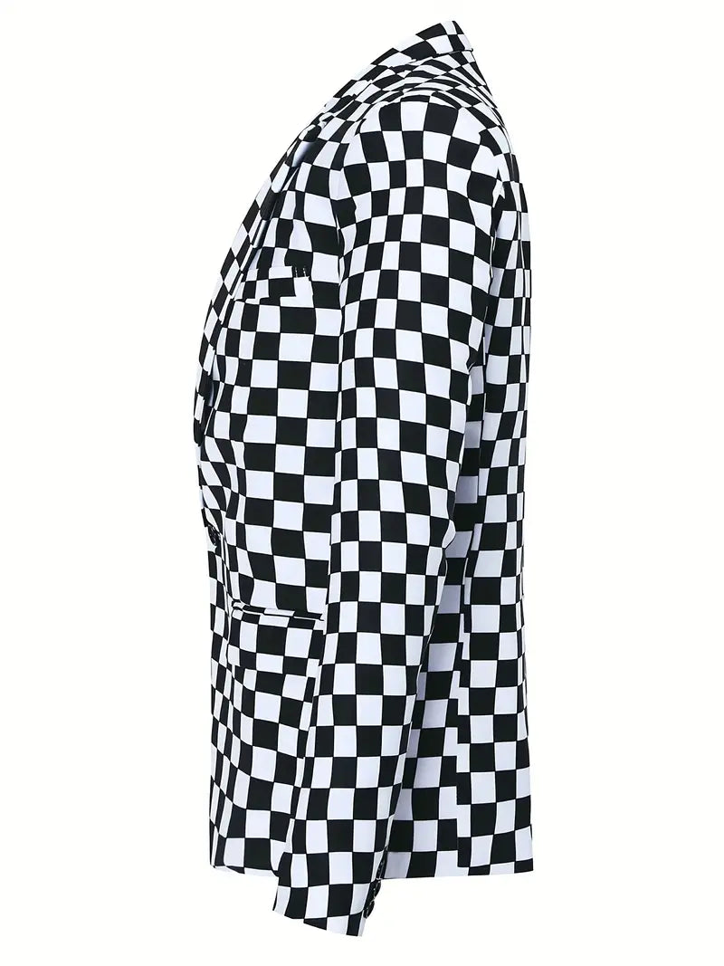 Men's Suit Jacket Chessboard Pattern Stylish High Quality Fabric