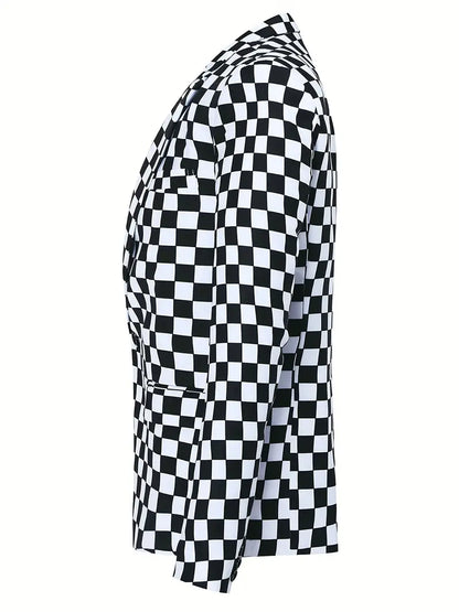 Men's Suit Jacket Chessboard Pattern Stylish High Quality Fabric