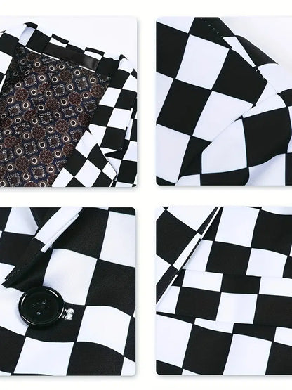 Men's Suit Jacket Chessboard Pattern Stylish High Quality Fabric