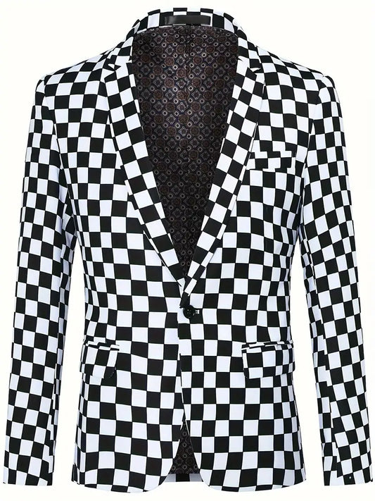 Men's Suit Jacket Chessboard Pattern Stylish High Quality Fabric