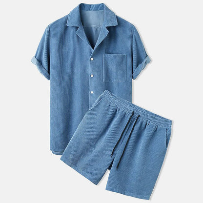 Men's Summer Outfit String Pants and Shirt Set Casual String Material