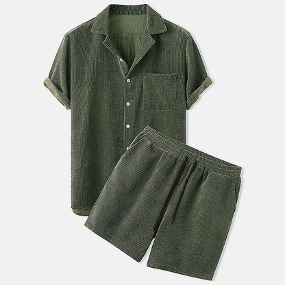 Men's Summer Outfit String Pants and Shirt Set Casual String Material