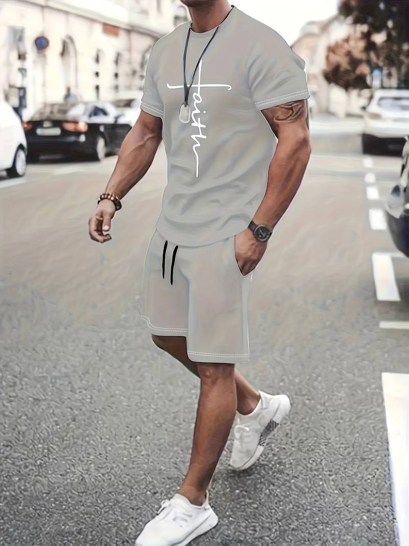 Men's Summer Set T-shirt and Shorts Breathable Cotton