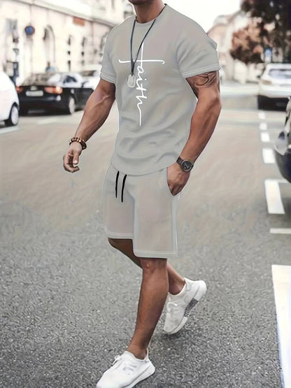 Men's Summer Set T-shirt and Shorts Breathable Cotton