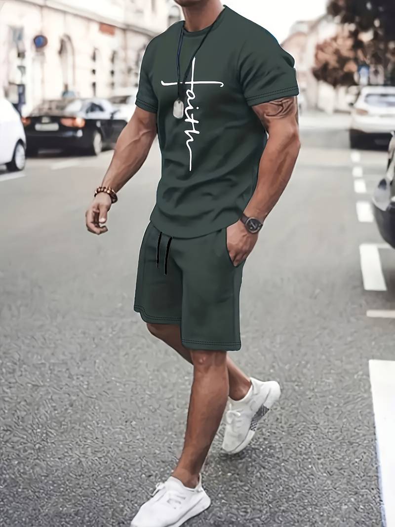 Men's Summer Set T-shirt and Shorts Breathable Cotton
