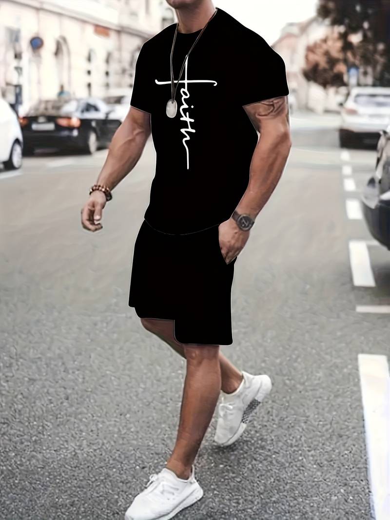 Men's Summer Set T-shirt and Shorts Breathable Cotton