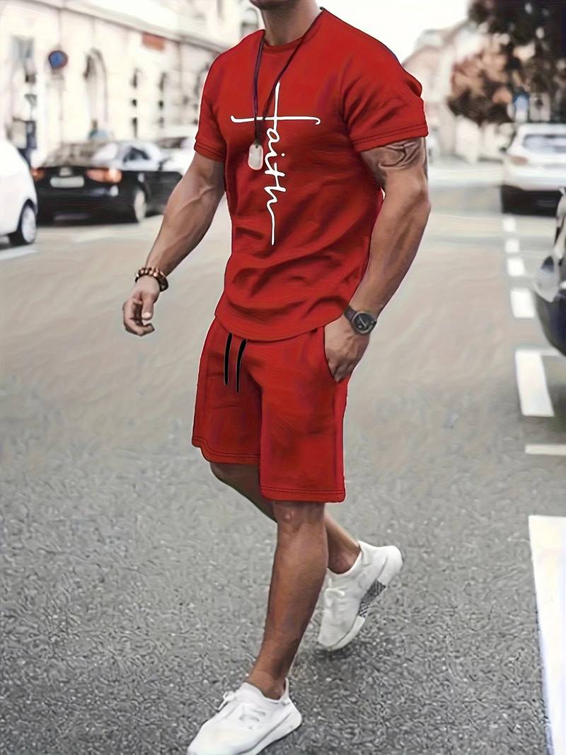 Men's Summer Set T-shirt and Shorts Breathable Cotton