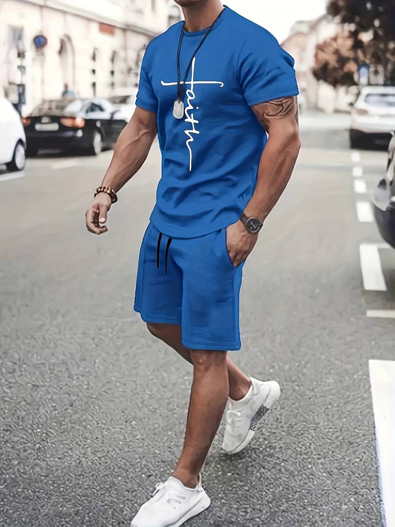 Men's Summer Set T-shirt and Shorts Breathable Cotton