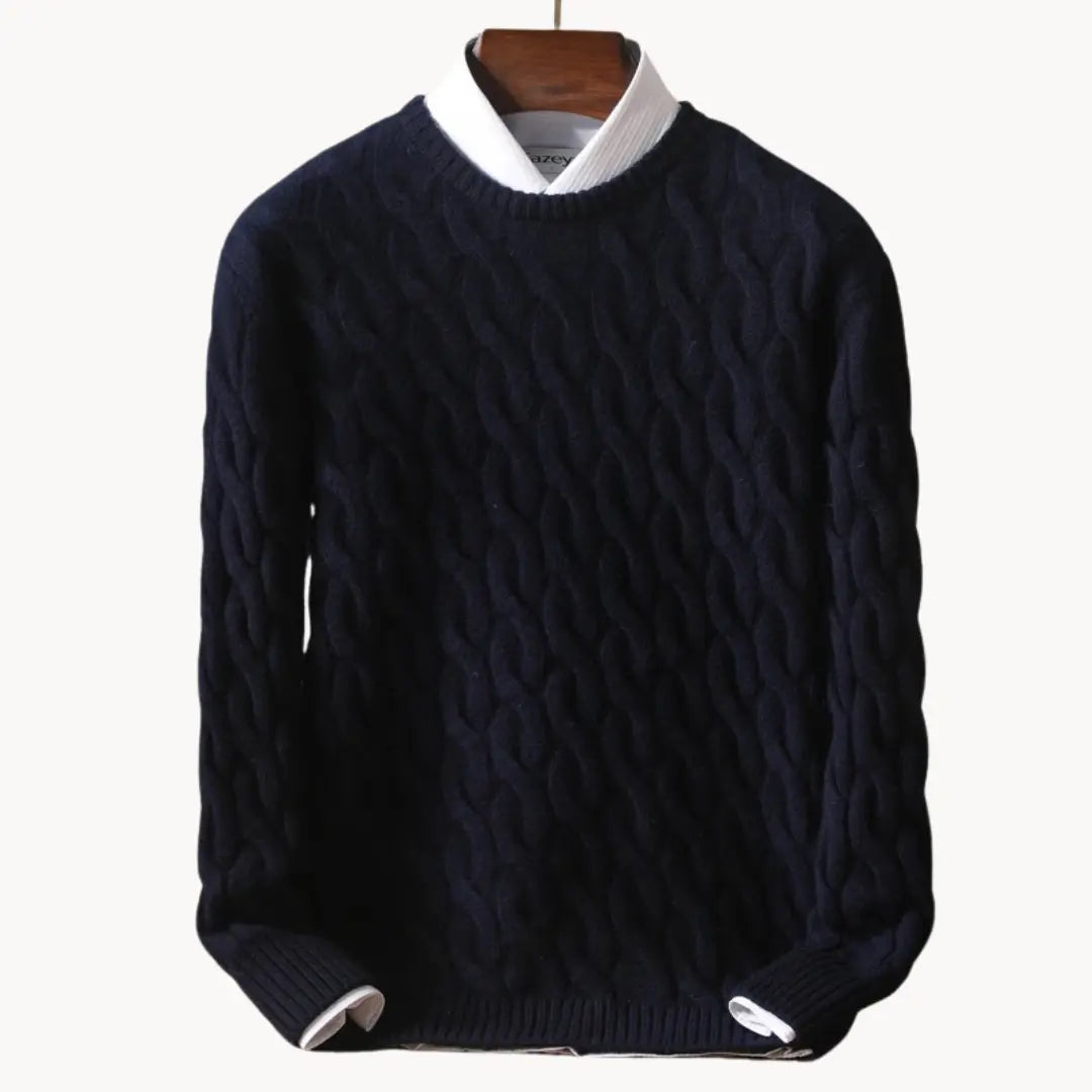 Men's Sweater Classic Round Neck With Honeycomb Seams