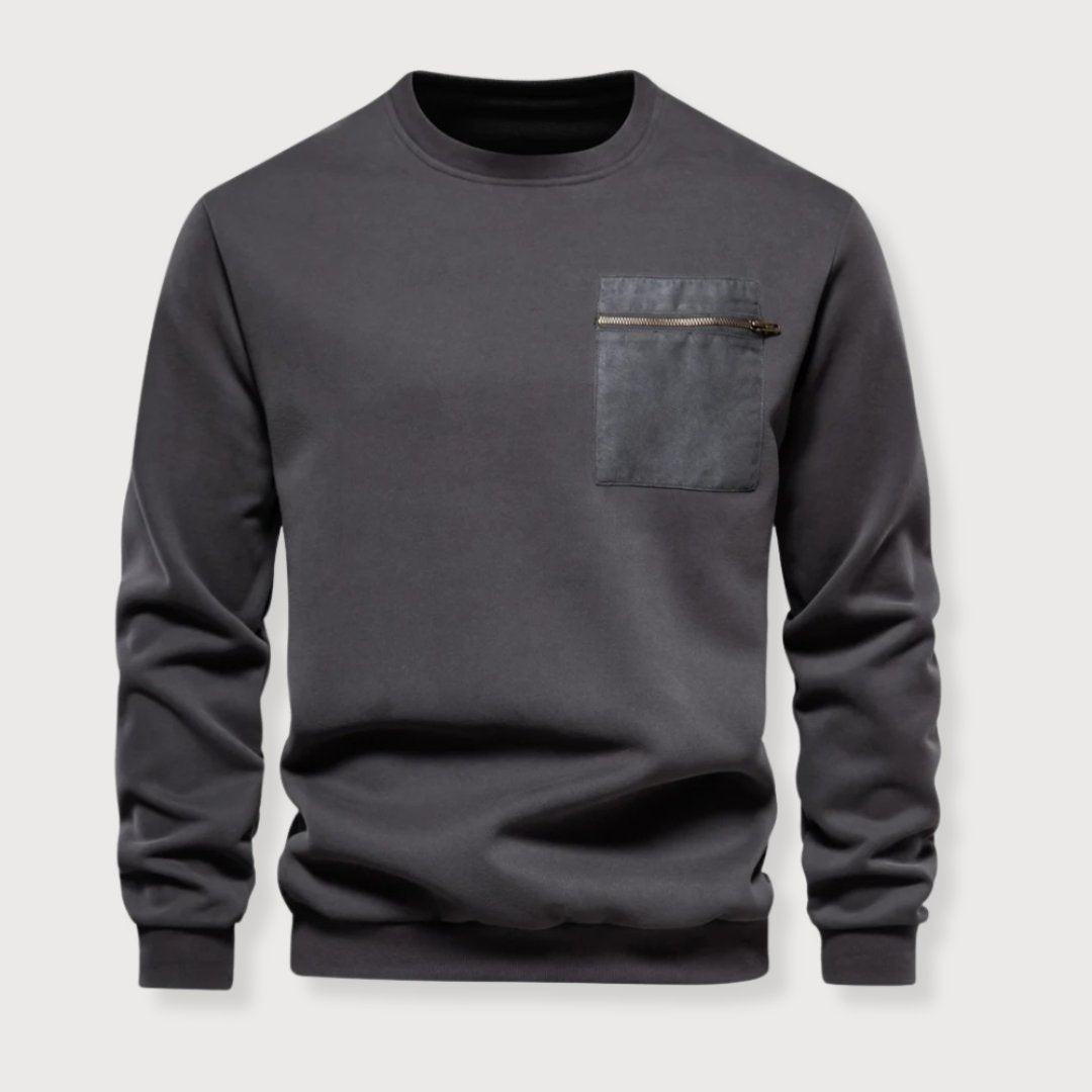 Men's Sweater Crewneck With Zipped Pocket Casual