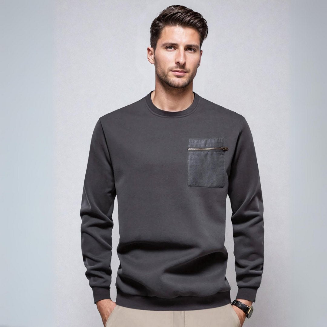 Men's Sweater Crewneck With Zipped Pocket Casual