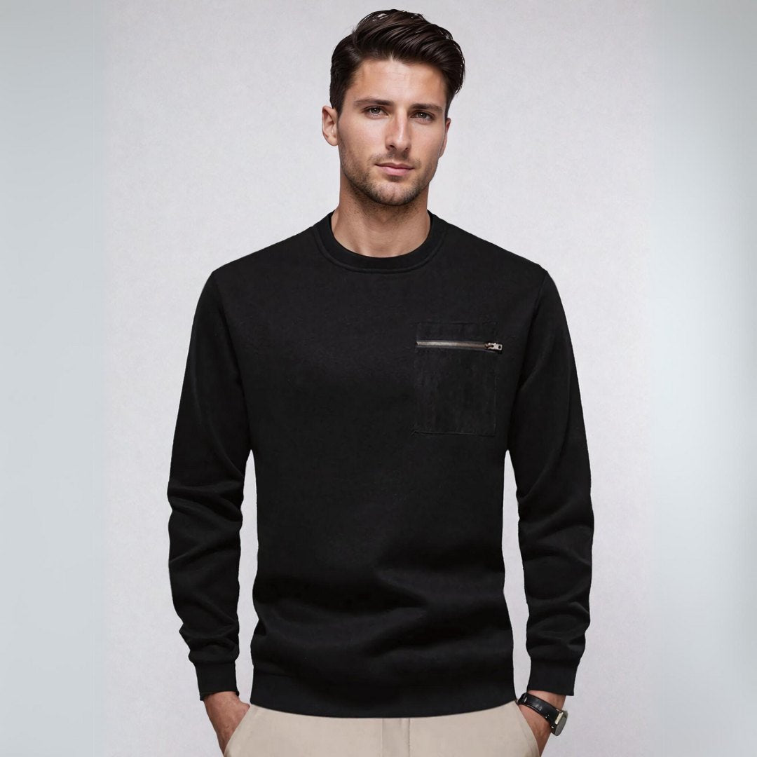 Men's Sweater Crewneck With Zipped Pocket Casual