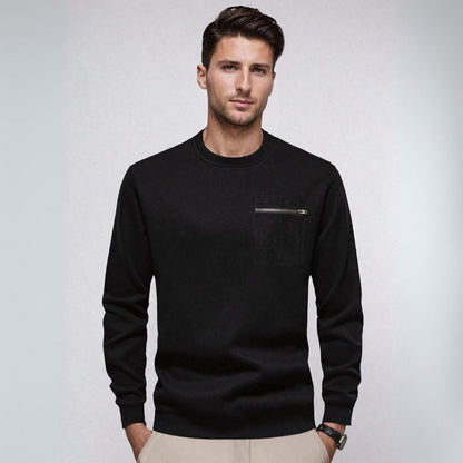 Men's Sweater Crewneck With Zipped Pocket Casual