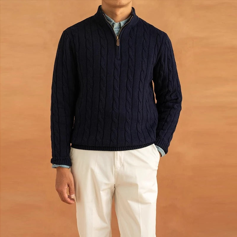 Men's Sweater Jacquard Mock Neck Stylish