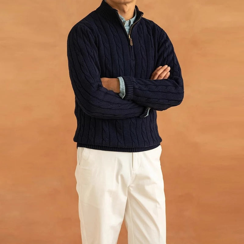 Men's Sweater Jacquard Mock Neck Stylish