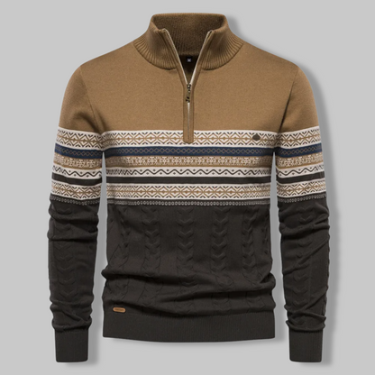 Men's Sweater Quarter Zipper Norwegian Pattern Soft Mixed Fabric