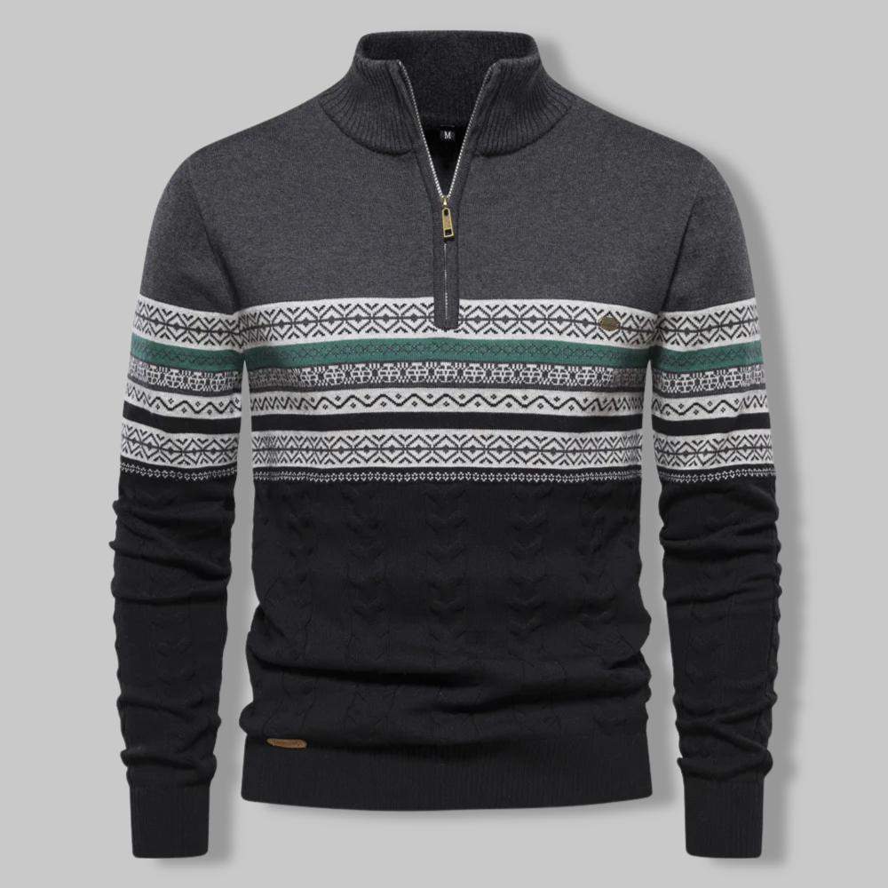 Men's Sweater Quarter Zipper Norwegian Pattern Soft Mixed Fabric