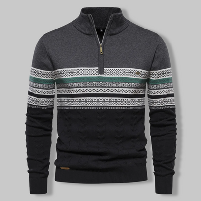Men's Sweater Quarter Zipper Norwegian Pattern Soft Mixed Fabric