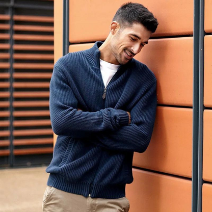 Men's Sweater with Zip Neck and Ribbed Texture