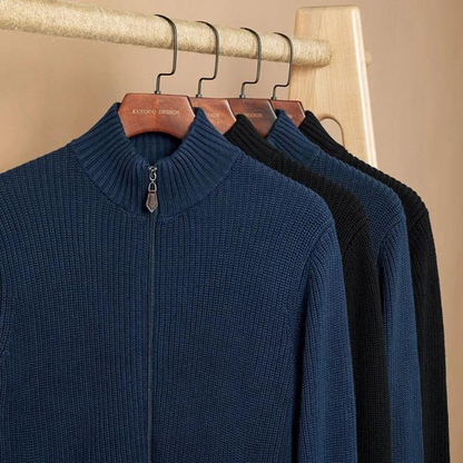 Men's Sweater with Zip Neck and Ribbed Texture