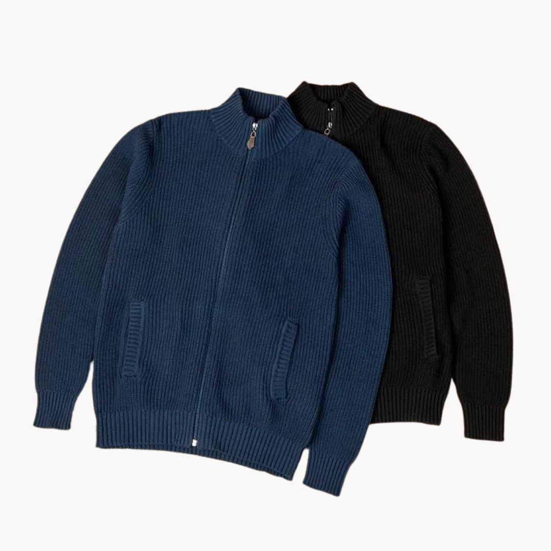 Men's Sweater with Zip Neck and Ribbed Texture