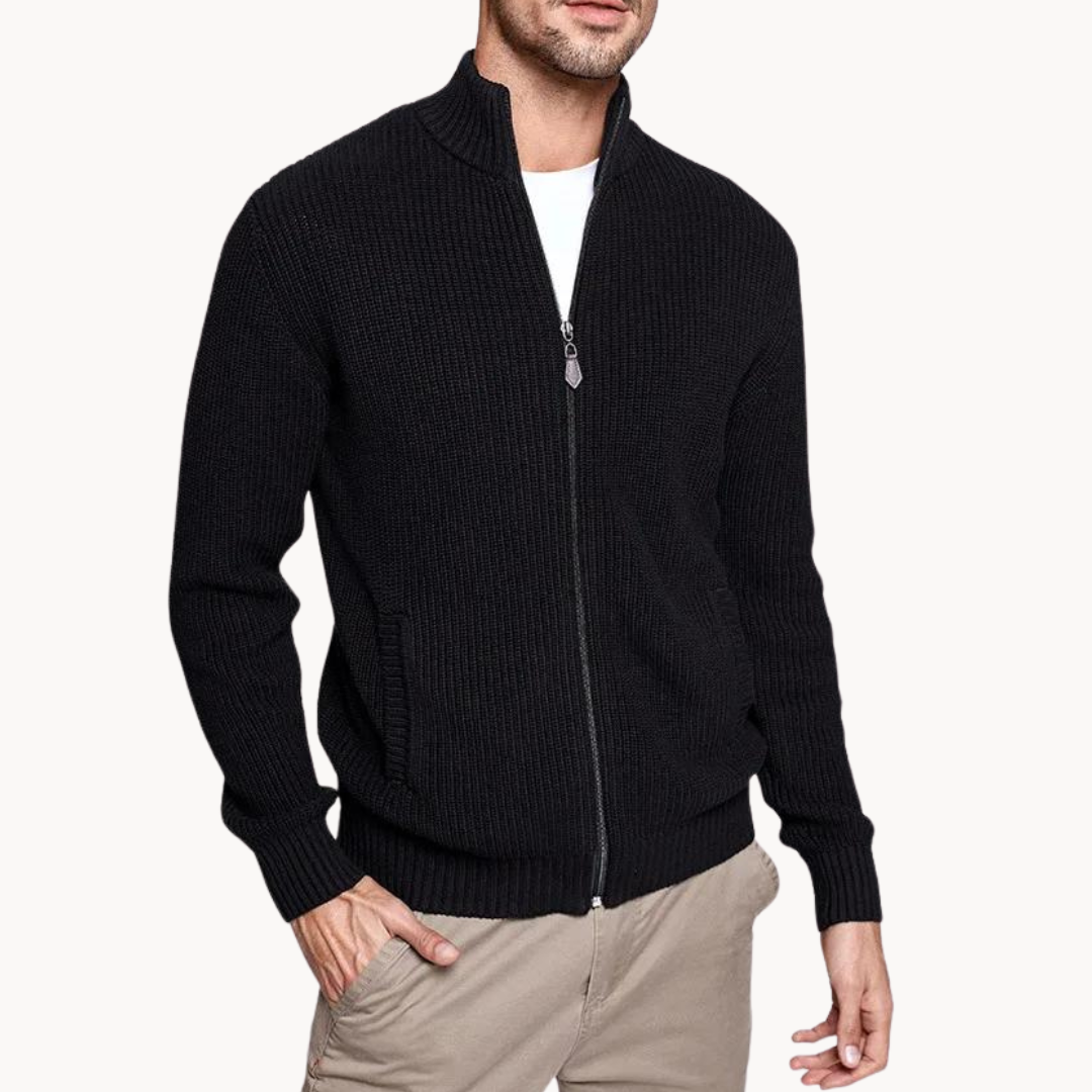 Men's Sweater with Zip Neck and Ribbed Texture