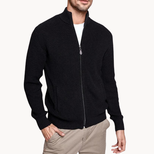 Men's Sweater with Zip Neck and Ribbed Texture