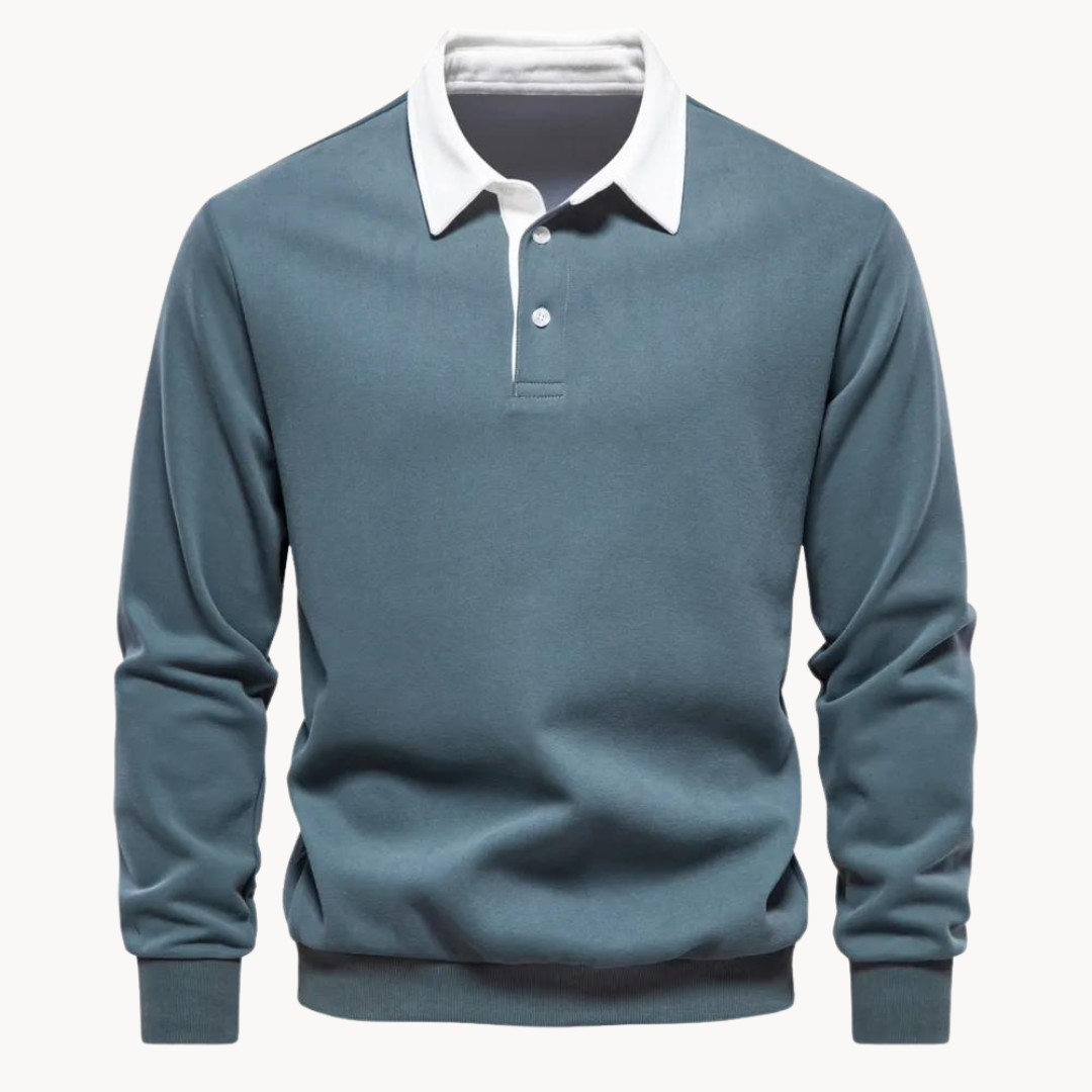 Men's Sweatshirt Polo Retro Style With Contrasting Collar