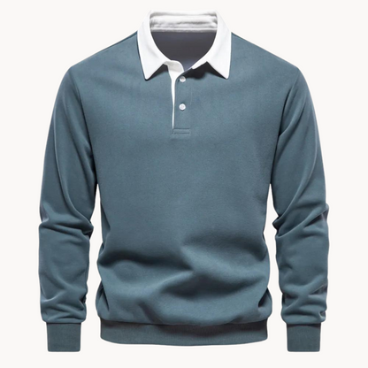 Men's Sweatshirt Polo Retro Style With Contrasting Collar