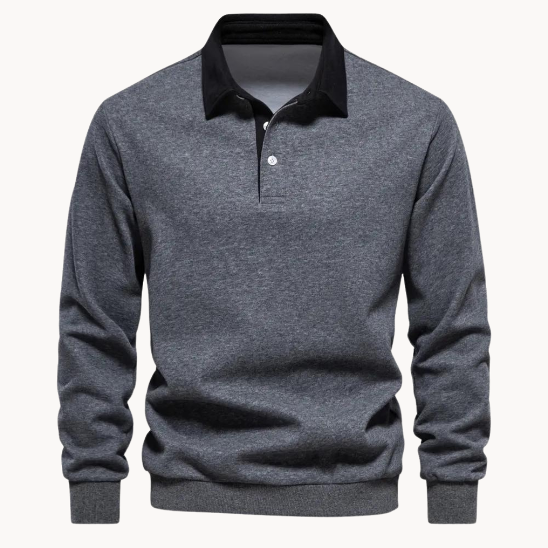 Men's Sweatshirt Polo Retro Style With Contrasting Collar