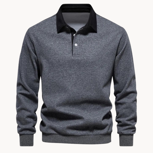 Men's Sweatshirt Polo Retro Style With Contrasting Collar