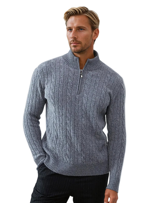 Men's Sweatshirt with Zip and Cable Knit Design
