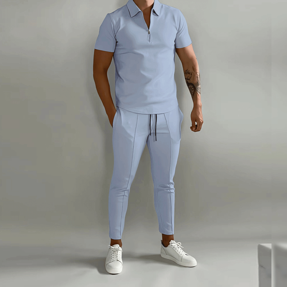Men's Tracksuit Slim Fit Polo Shirt with Half Zip and Slim Trousers