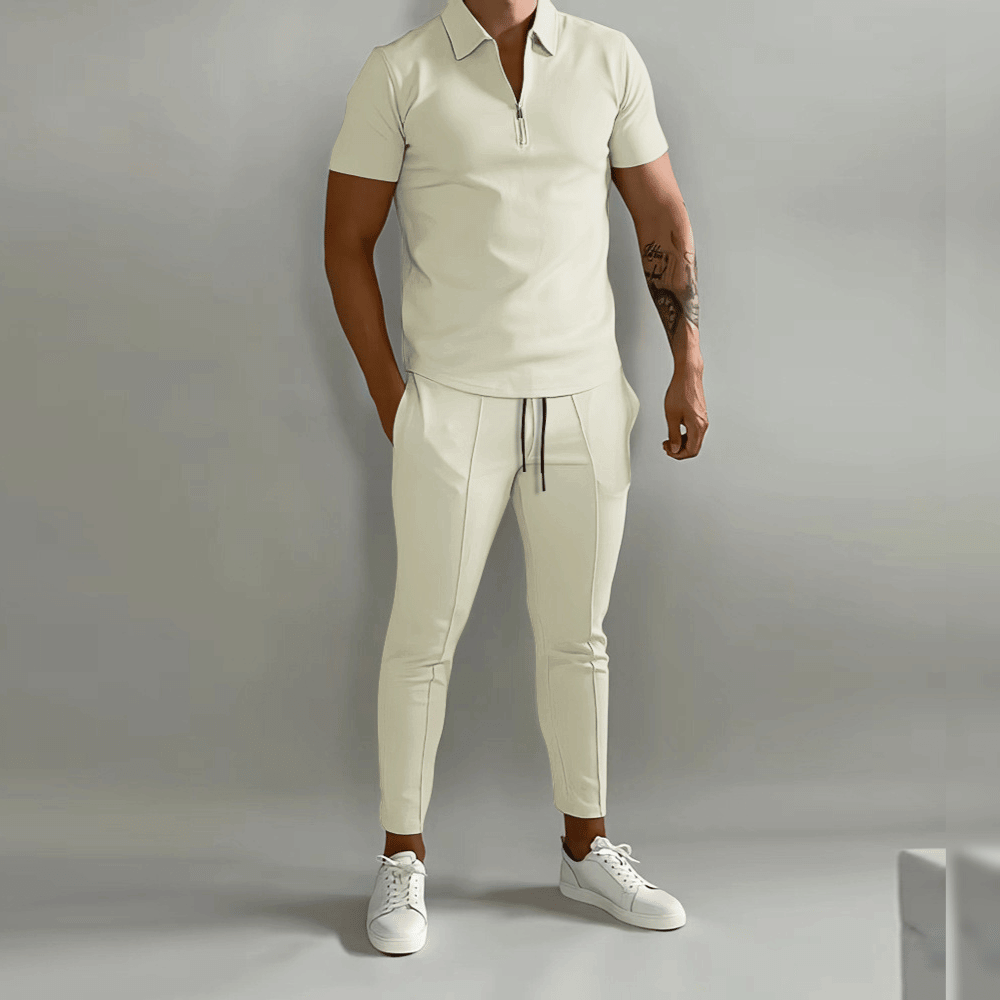 Men's Tracksuit Slim Fit Polo Shirt with Half Zip and Slim Trousers
