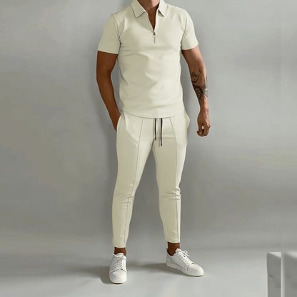 Men's Tracksuit Slim Fit Polo Shirt with Half Zip and Slim Trousers