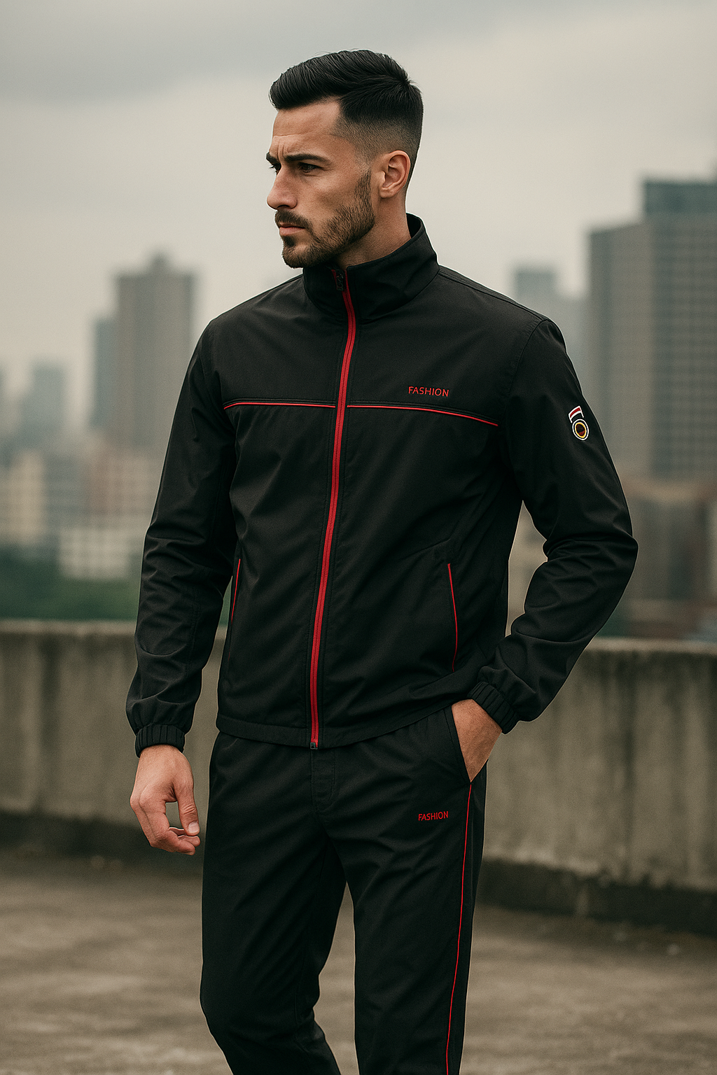 Men's Tracksuit Sporty With High Collar And Soft Mixed Fabric