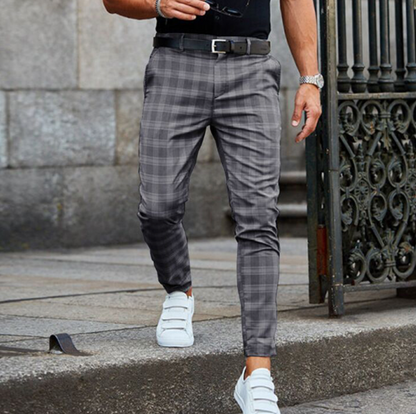 Men's Trousers Elegant Style Diamond Pattern High Quality Fabric