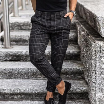 Men's Trousers Elegant Style Diamond Pattern High Quality Fabric