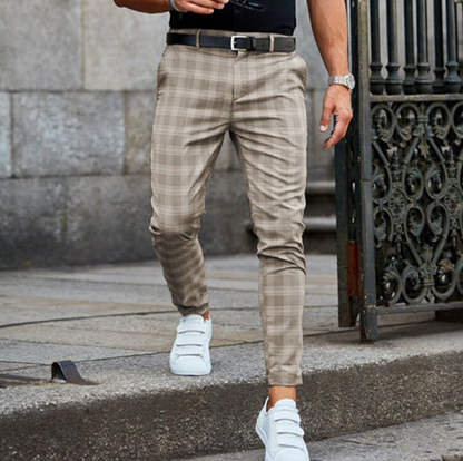 Men's Trousers Elegant Style Diamond Pattern High Quality Fabric