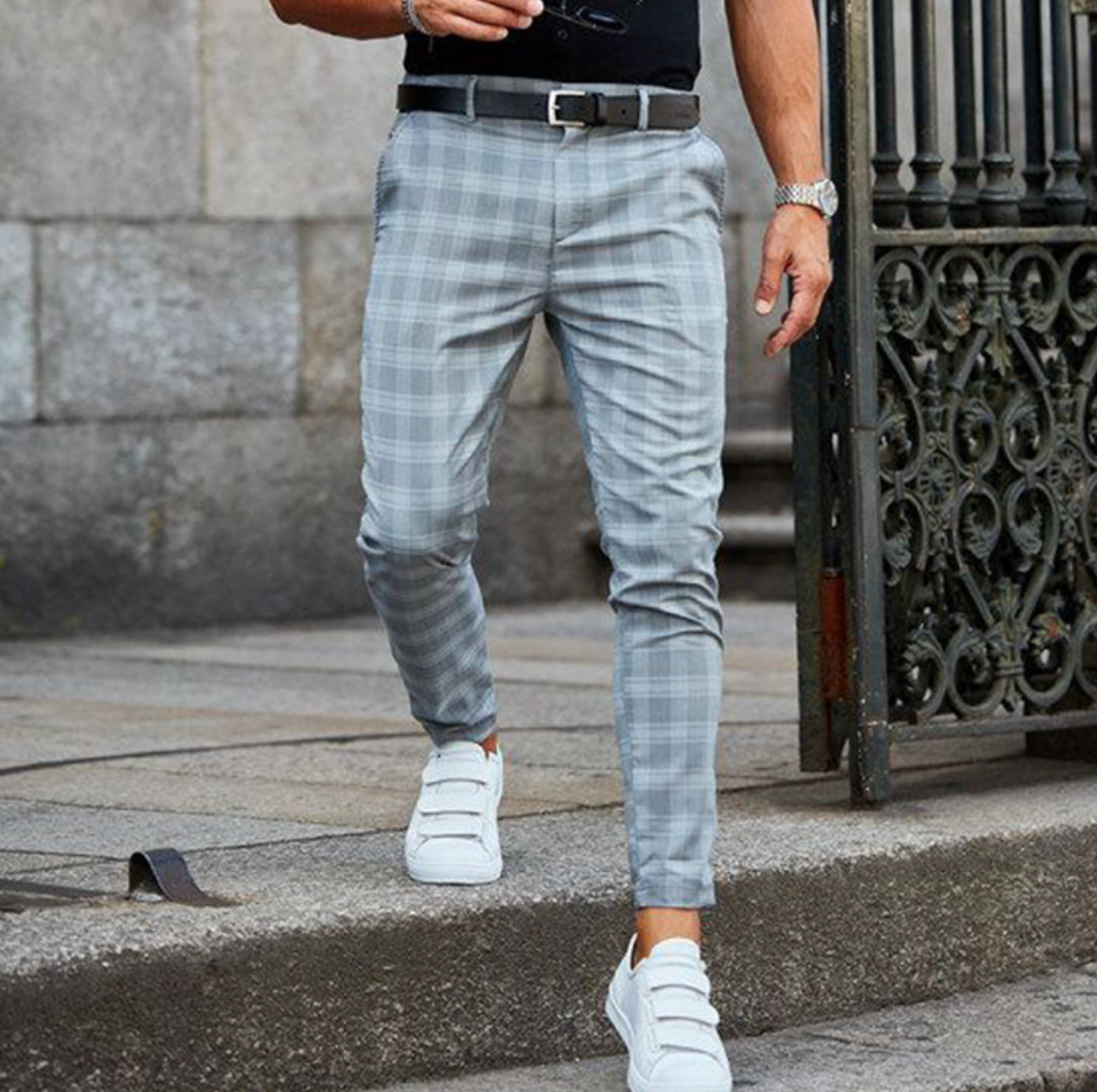 Men's Trousers Elegant Style Diamond Pattern High Quality Fabric